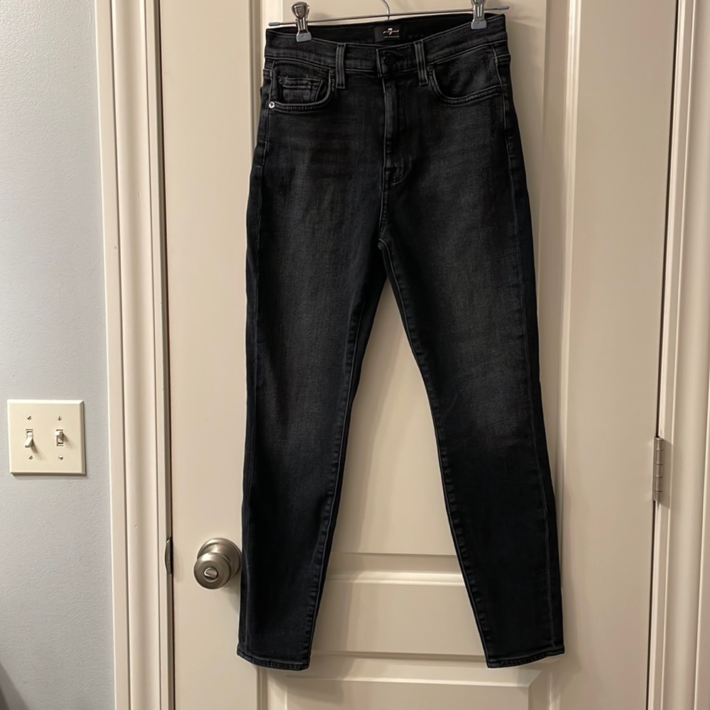 7 For All Mankind Black The High Waist Skinny Ankle Skinny Jeans Size 26